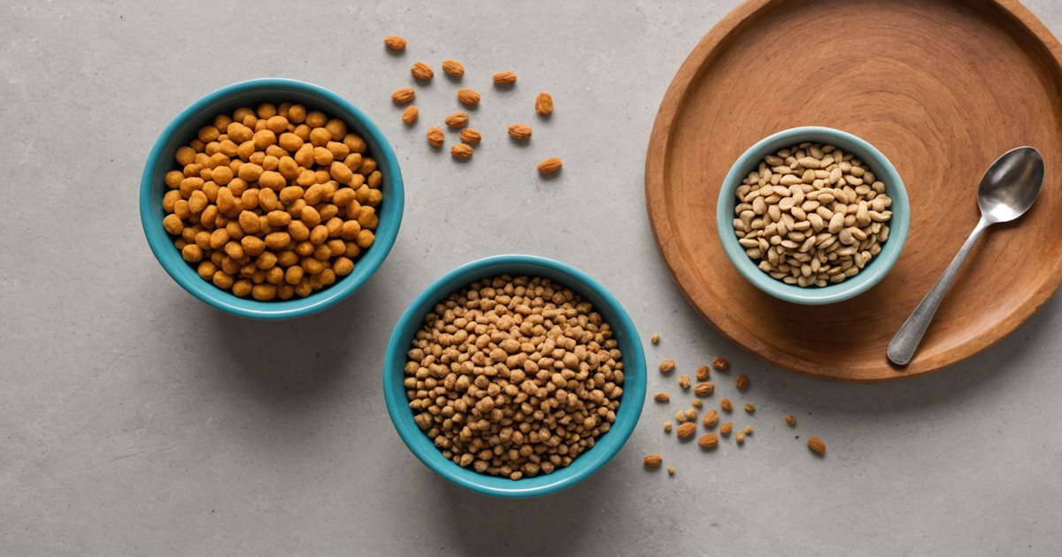 A comparison of freeze dried dog foods with and without grains, showing the nutritional breakdown