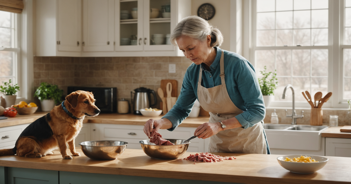 A pet owner rehydrating freeze dried raw meat with water