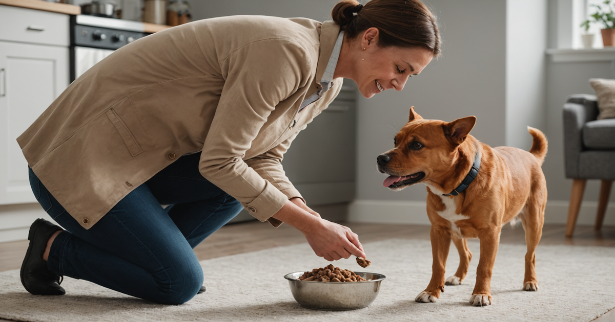 pet owner feeding tuna treats to a dog
