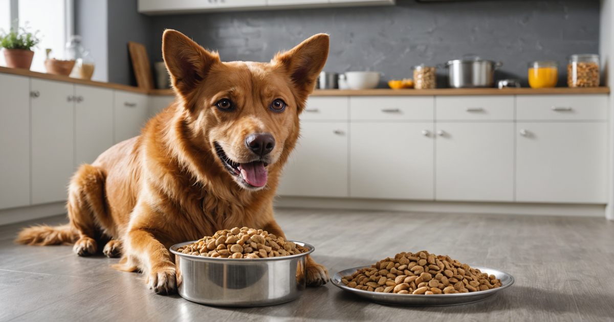 A happy dog enjoying a bowl of rehydrated freeze-dried food.