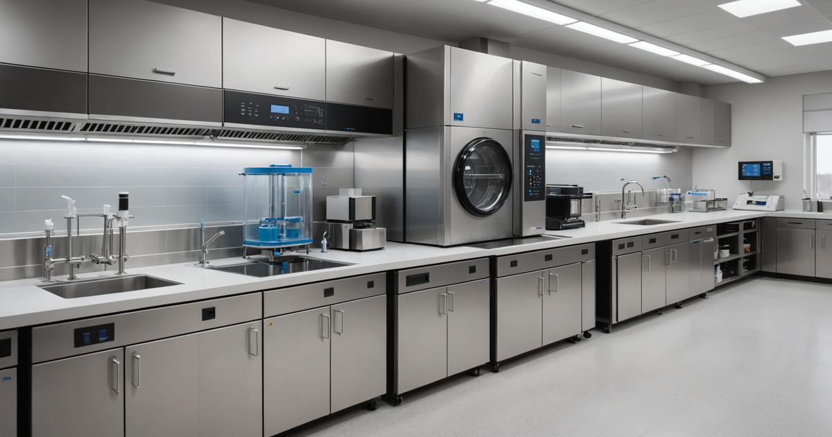 A modern freeze dryer in a laboratory setting.