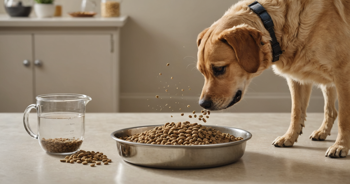 A bowl of dehydrated dog food with a rehydrating process