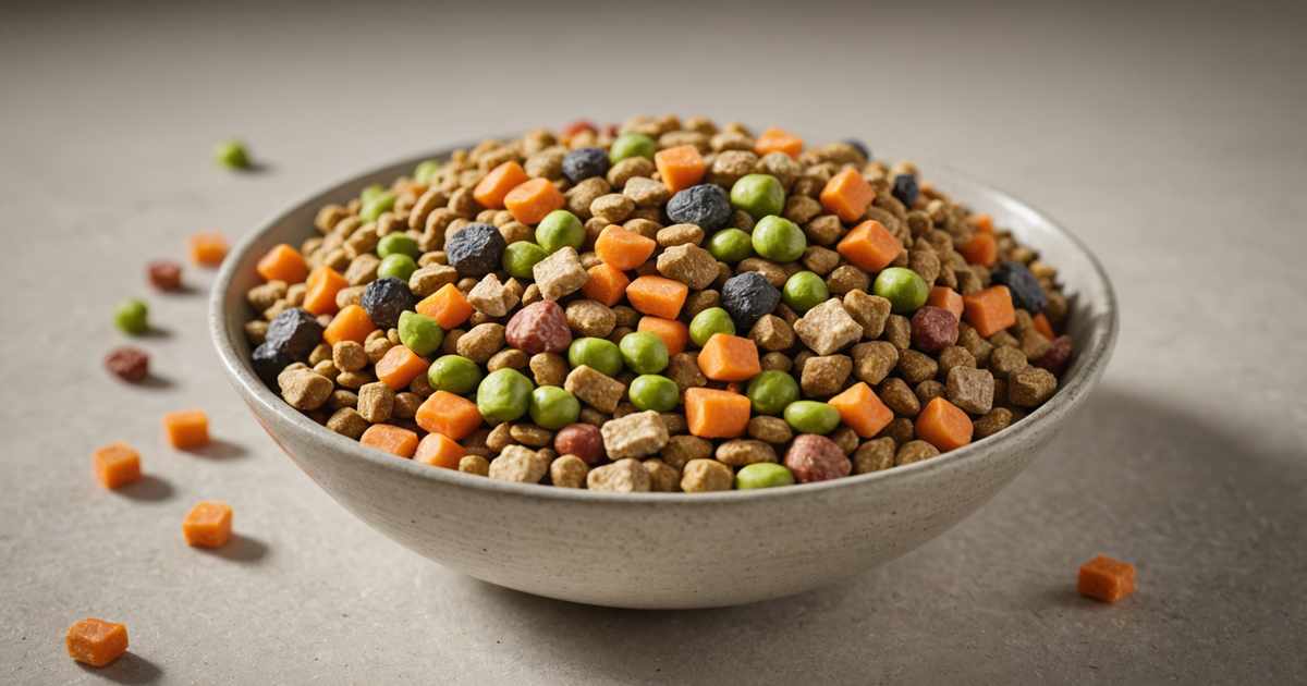 A close-up of freeze-dried dog food in a bowl