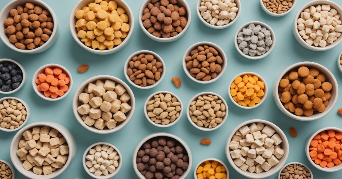 Various freeze-dried pet treats with ingredient labels