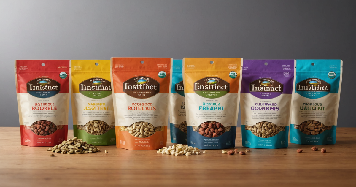 A selection of Instinct Freeze-Dried Raw recipes in their packaging, showcasing the variety of available flavours.
