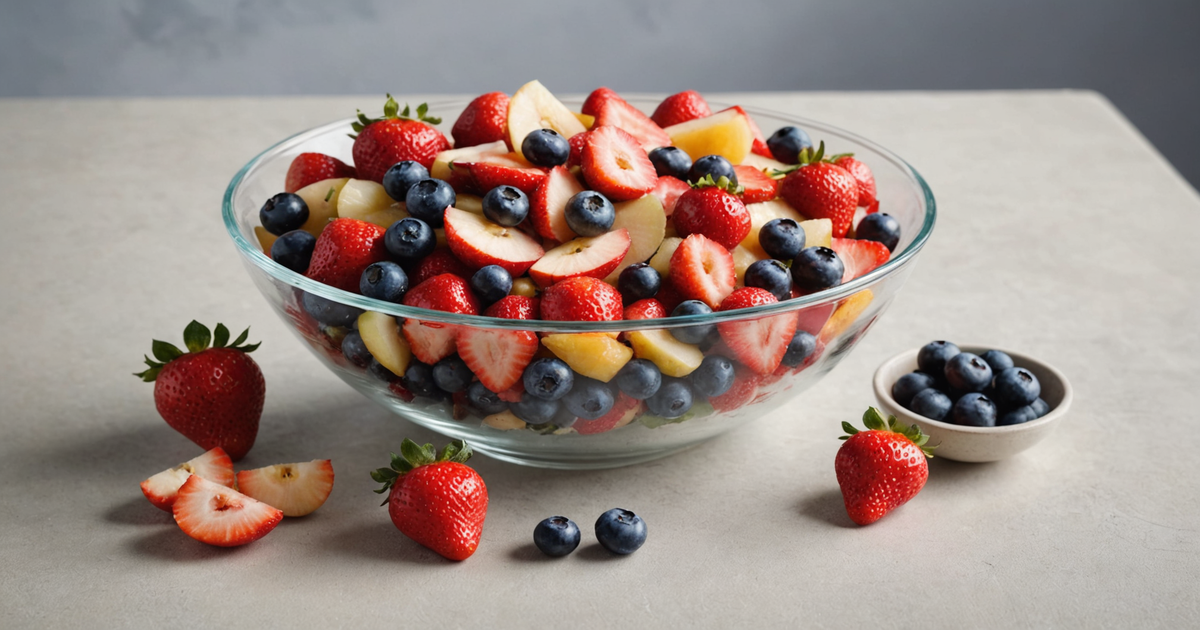 A bowl of colourful freeze-dried fruits, including strawberries, blueberries, and apples