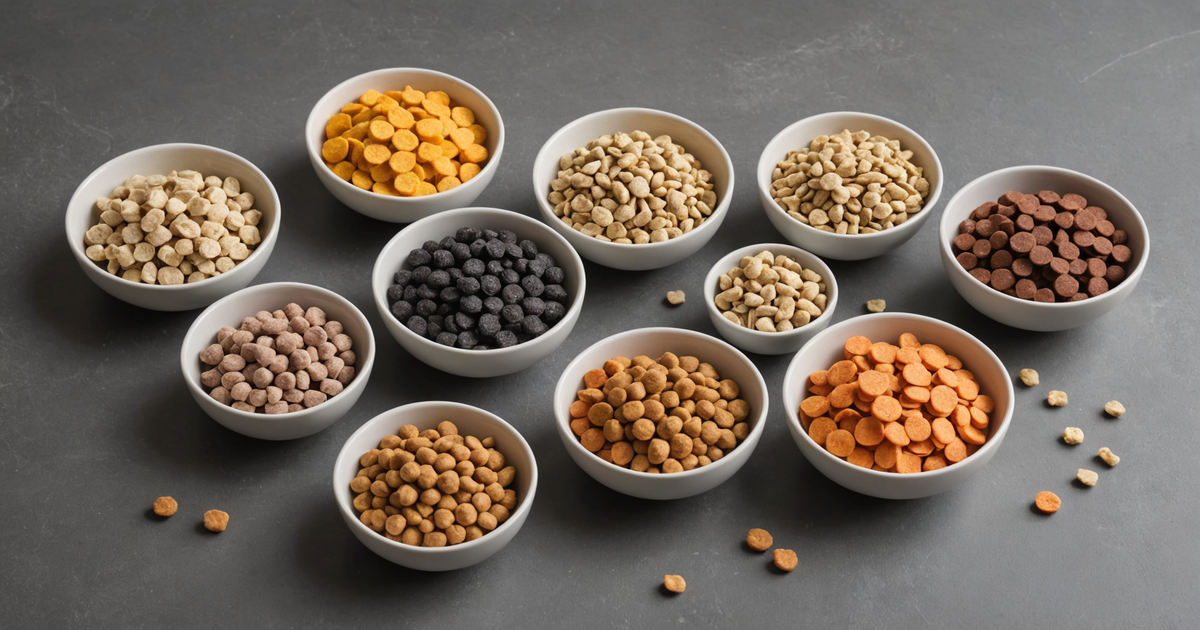 A variety of raw freeze-dried dog treats displayed in bowls