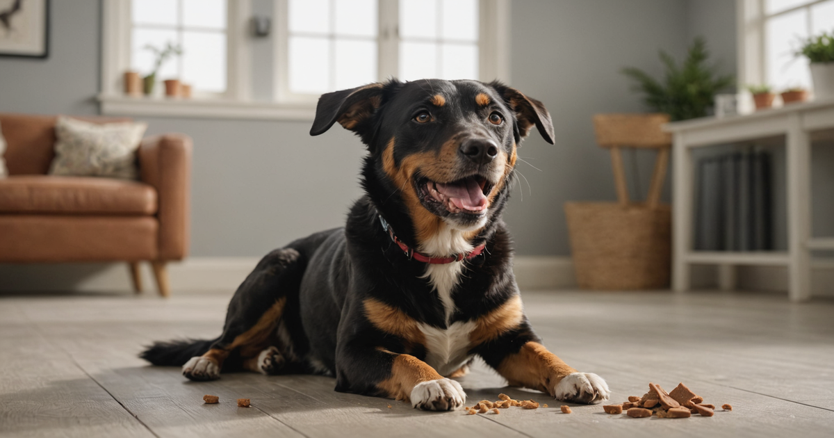 A dog happily enjoying a raw freeze-dried treat during training