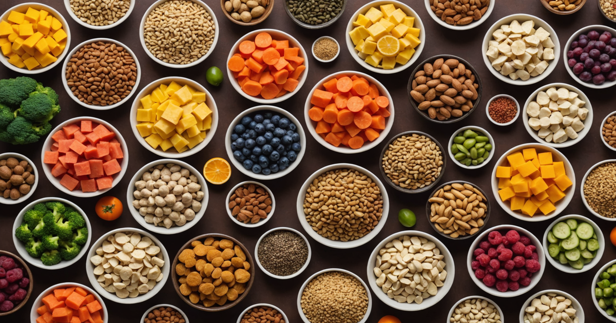 A vibrant image of freeze-dried pet food ingredients, showcasing the variety and quality of components.