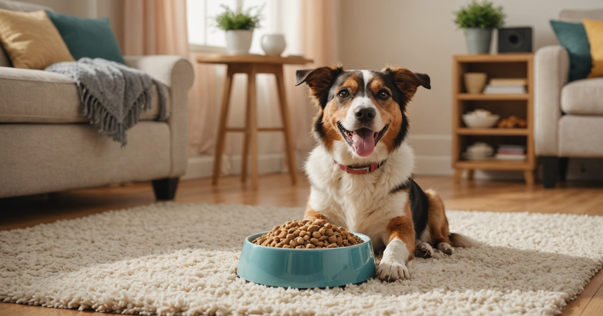 A happy pet enjoying a meal, highlighting the palatability and satisfaction provided by the food.