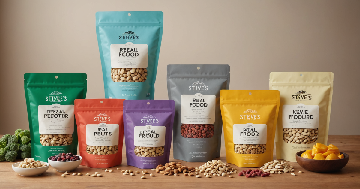 A variety of Steve's Real Food freeze-dried products displayed attractively