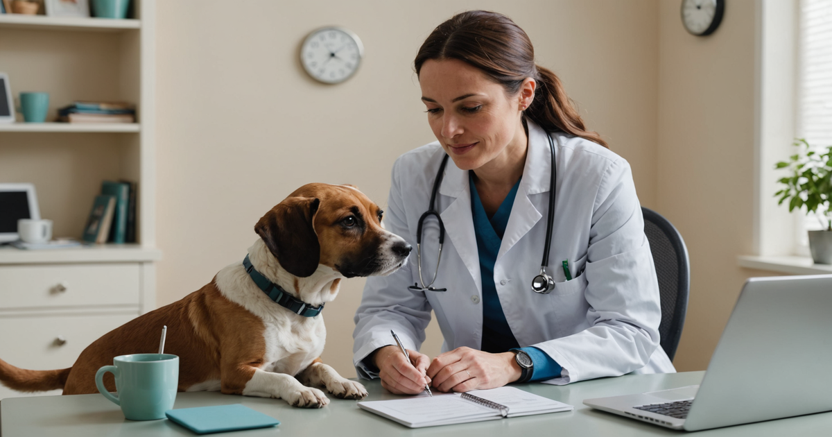 A veterinarian consulting with a pet owner about their dog's nutrition
