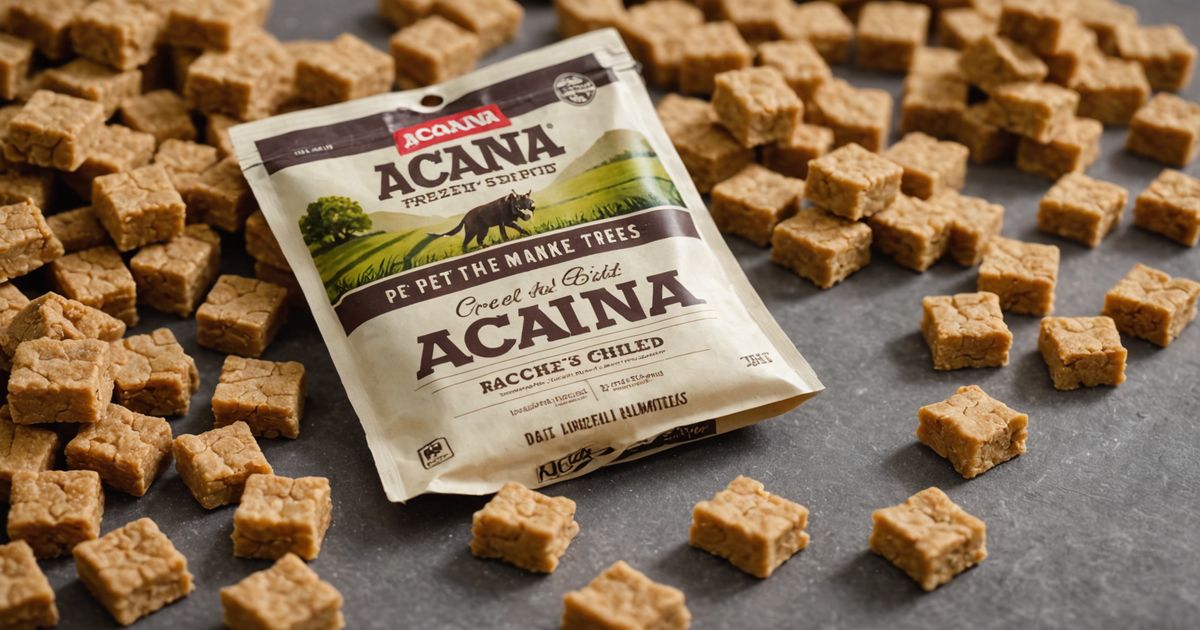 A close-up of Acana freeze-dried treats showing texture and quality