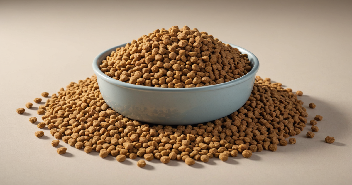 A bowl of dog food topped with crumbled freeze-dried treats