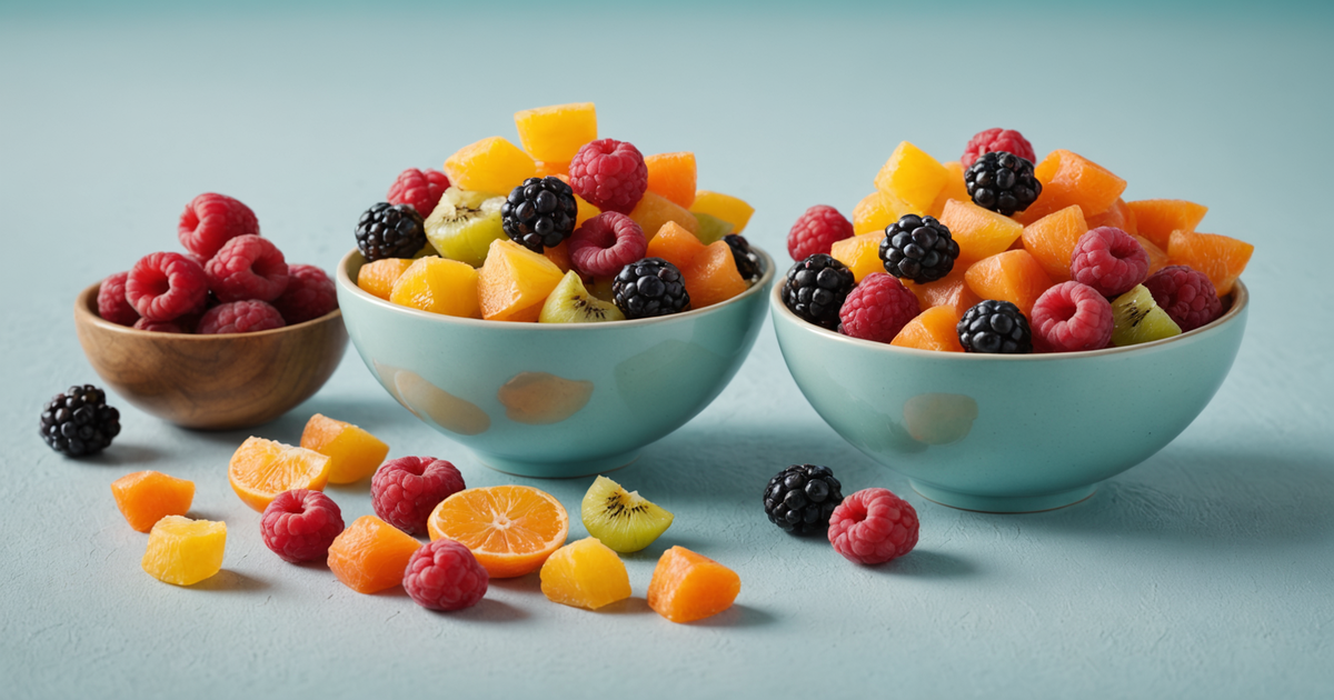 A side-by-side comparison of Brothers freeze-dried fruit with another brand, highlighting the differences in texture and quality.