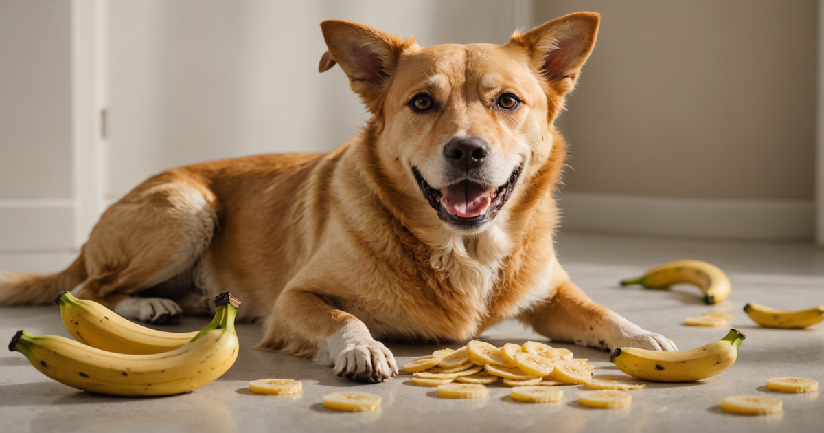 A dog enjoying freeze-dried banana slices