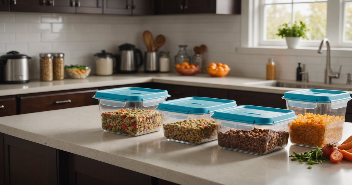 Fresh pet food in airtight containers being prepared for freezing