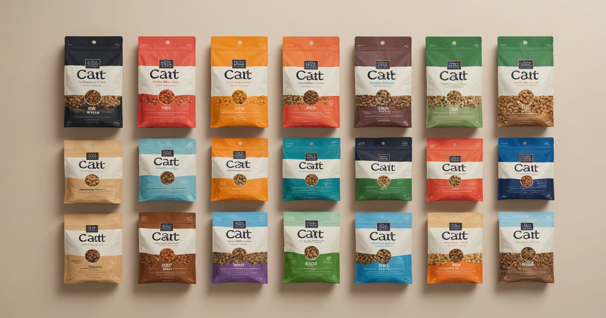 An assortment of freeze-dried cat food products, showcasing different brands and flavours.