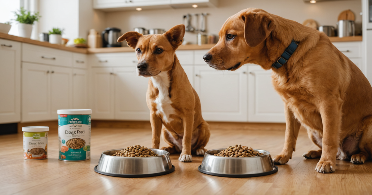 A step-by-step guide image illustrating how to transition a dog to a new food