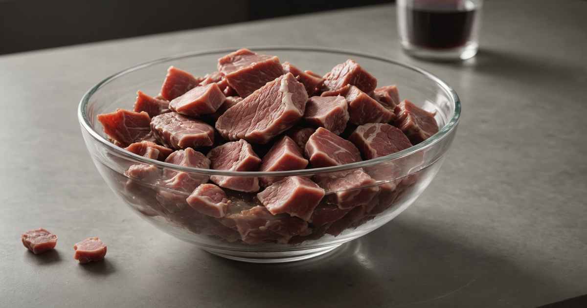 A portion of freeze-dried beef organs being rehydrated in a bowl.