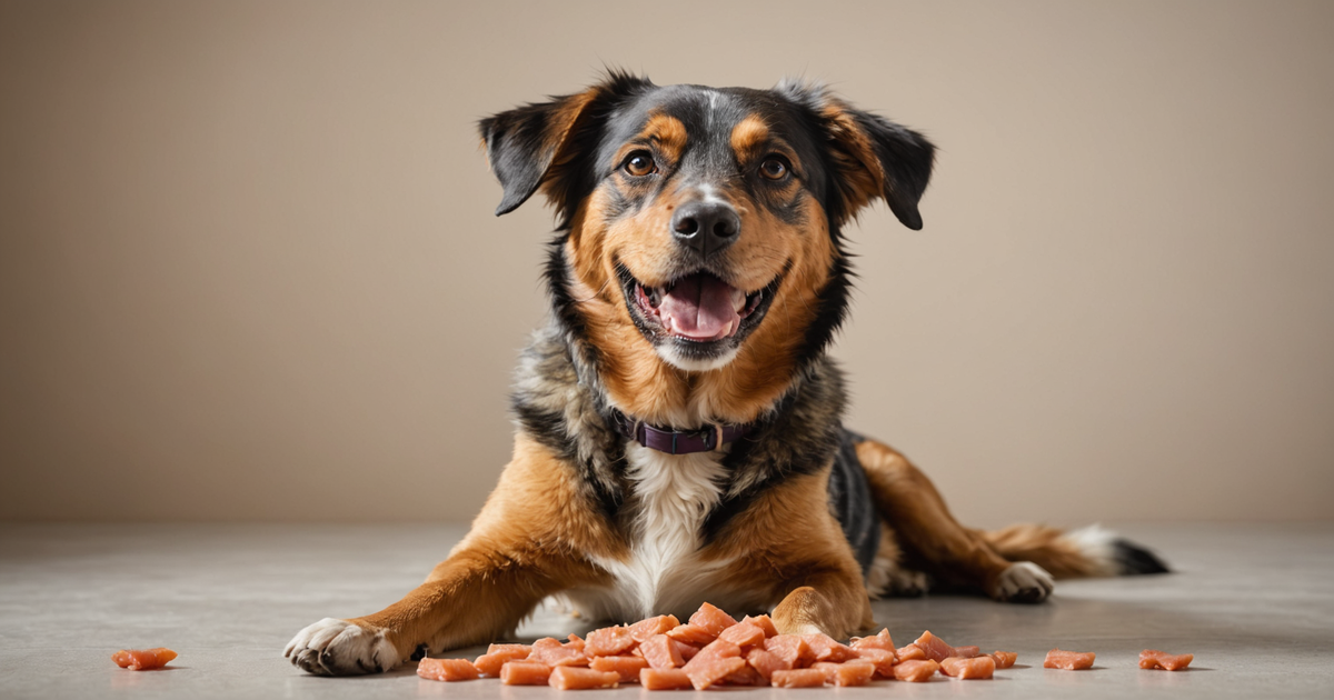 Dog enjoying freeze-dried salmon snacks