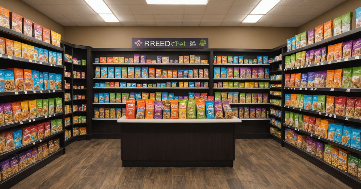 Selection of freeze-dried treats in a pet store