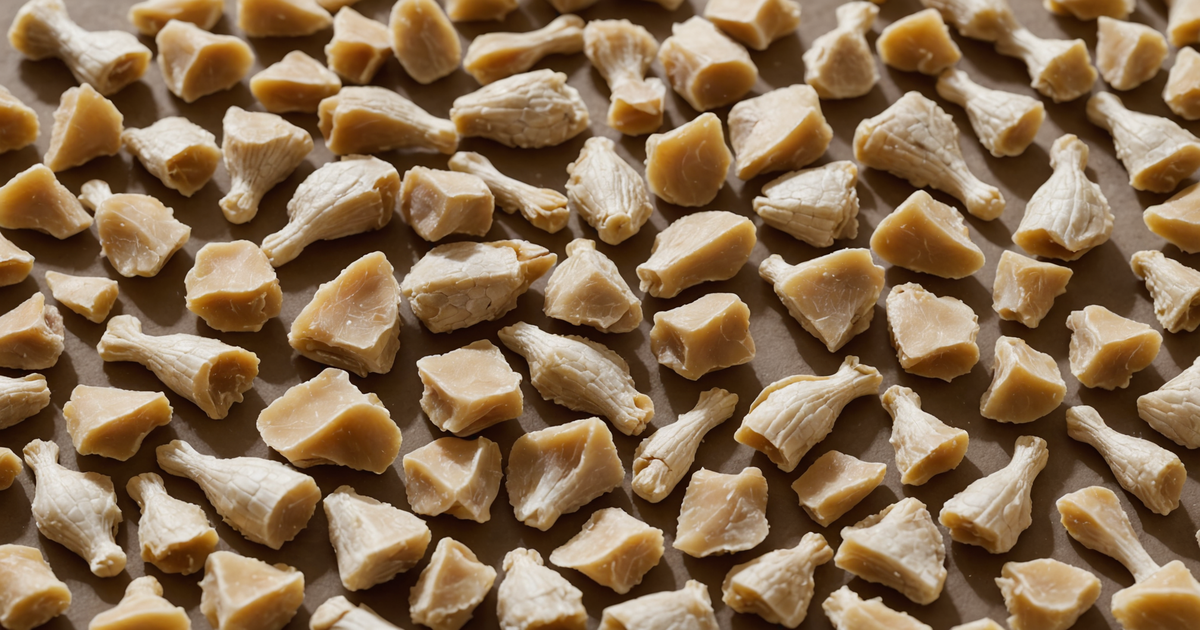 A variety of freeze-dried duck pieces in different shapes and sizes, making it easy to portion for different dog sizes.