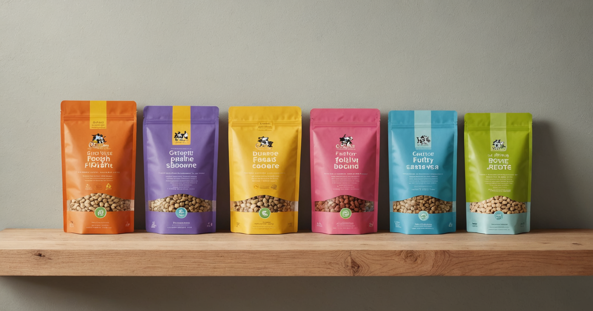 A variety of freeze-dried pet foods on display