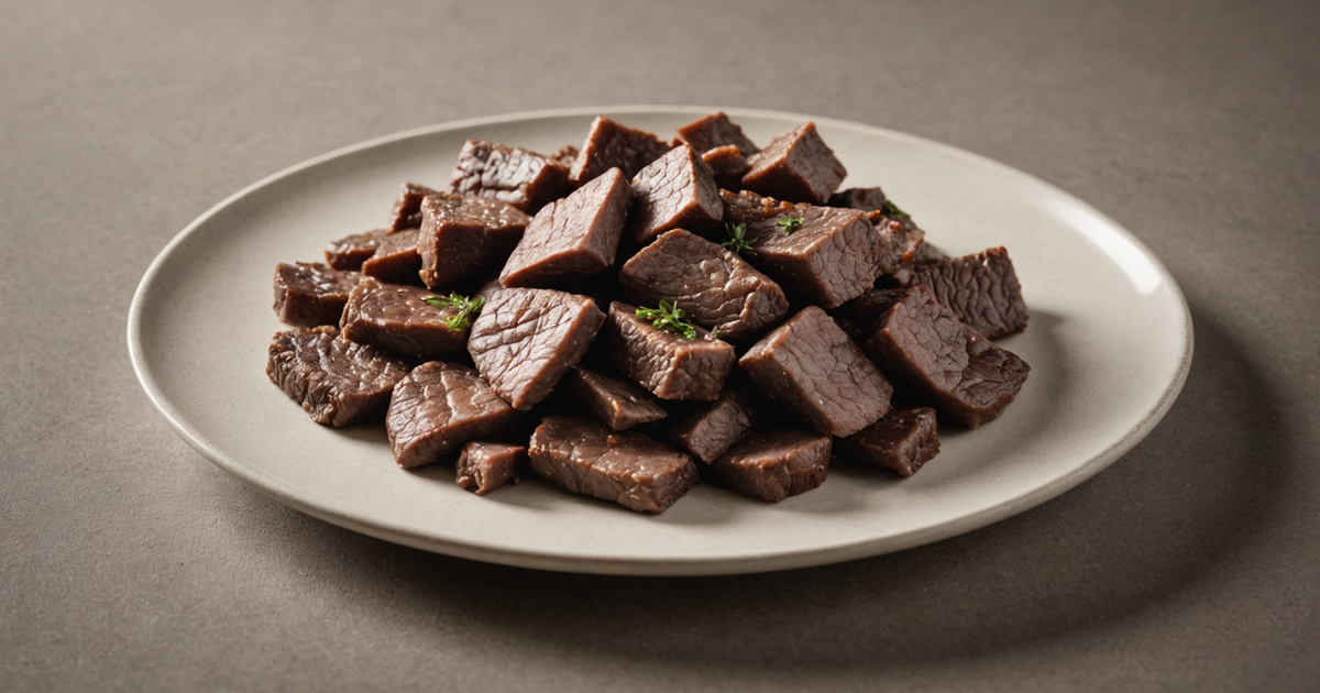 A serving of freeze-dried liver on a plate, showcasing its texture and colour