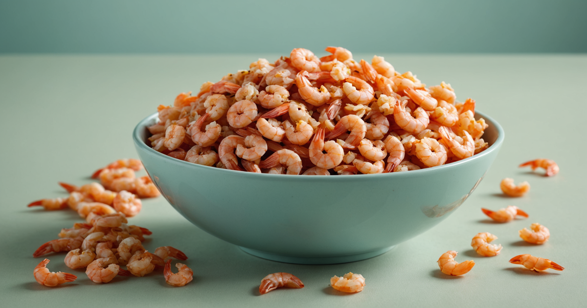 A selection of freeze-dried shrimp cat treats in a bowl