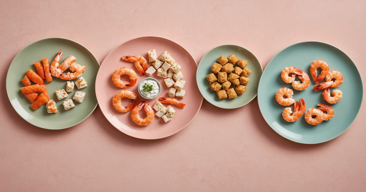 A comparison chart showing nutritional values of shrimp, salmon, and chicken treats