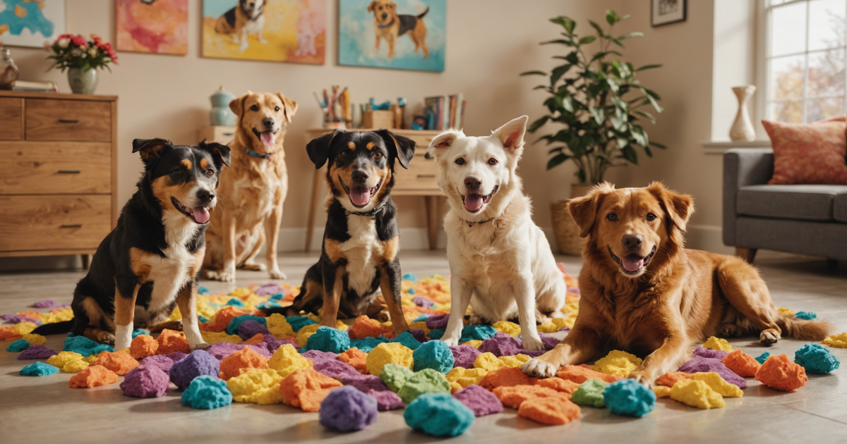 Dogs enjoying a variety of freeze-dried toppers