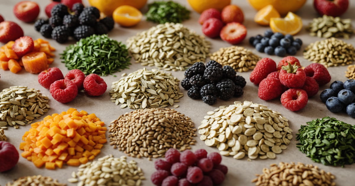 Close-up of freeze-dried topper ingredients