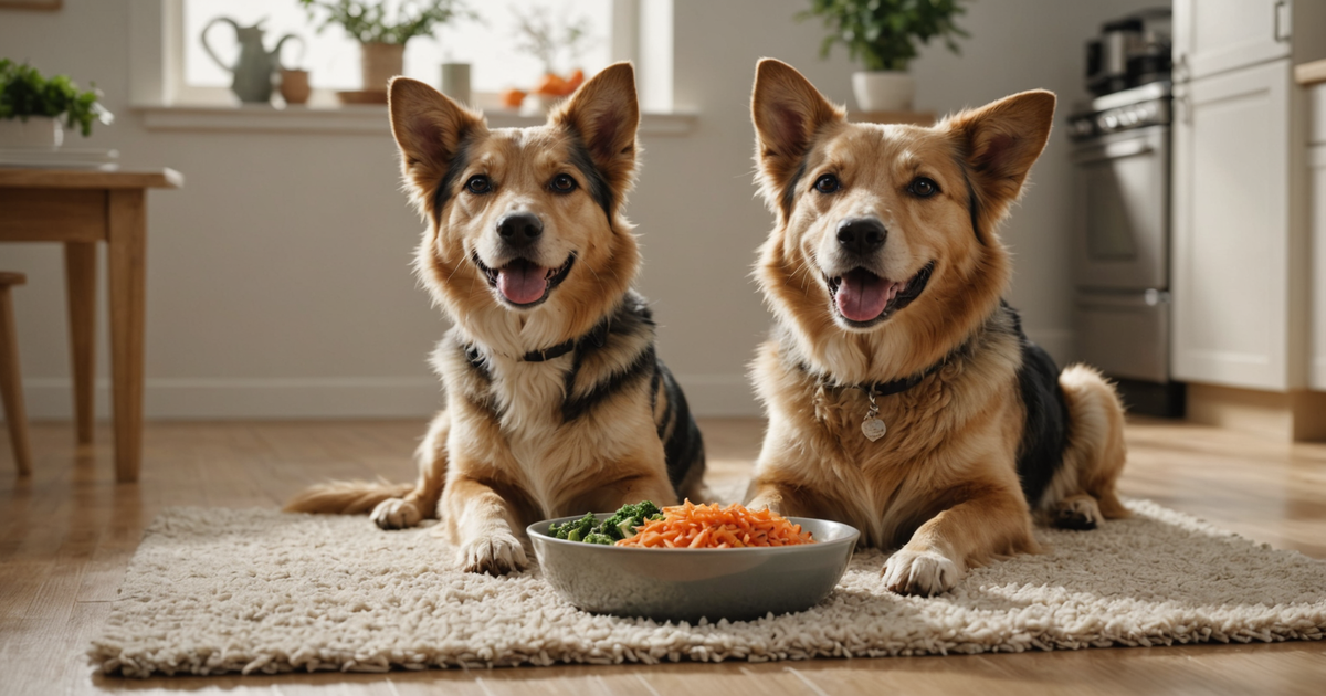 A dog enjoying a meal with freeze-dried vegetables