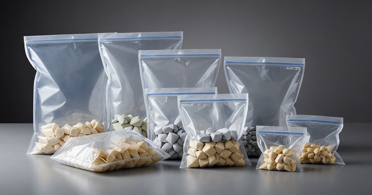 A set of different sizes of freeze-dryer bags showing variety in capacity.
