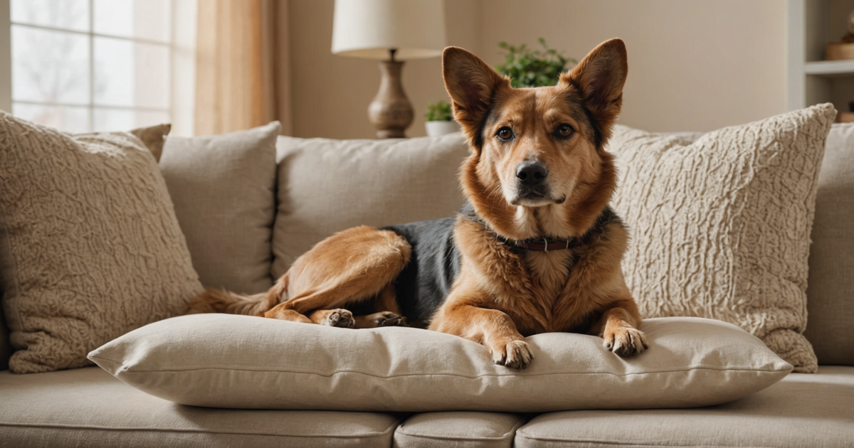 A preserved pet dog displayed in a home setting, demonstrating the final product of freeze-drying.