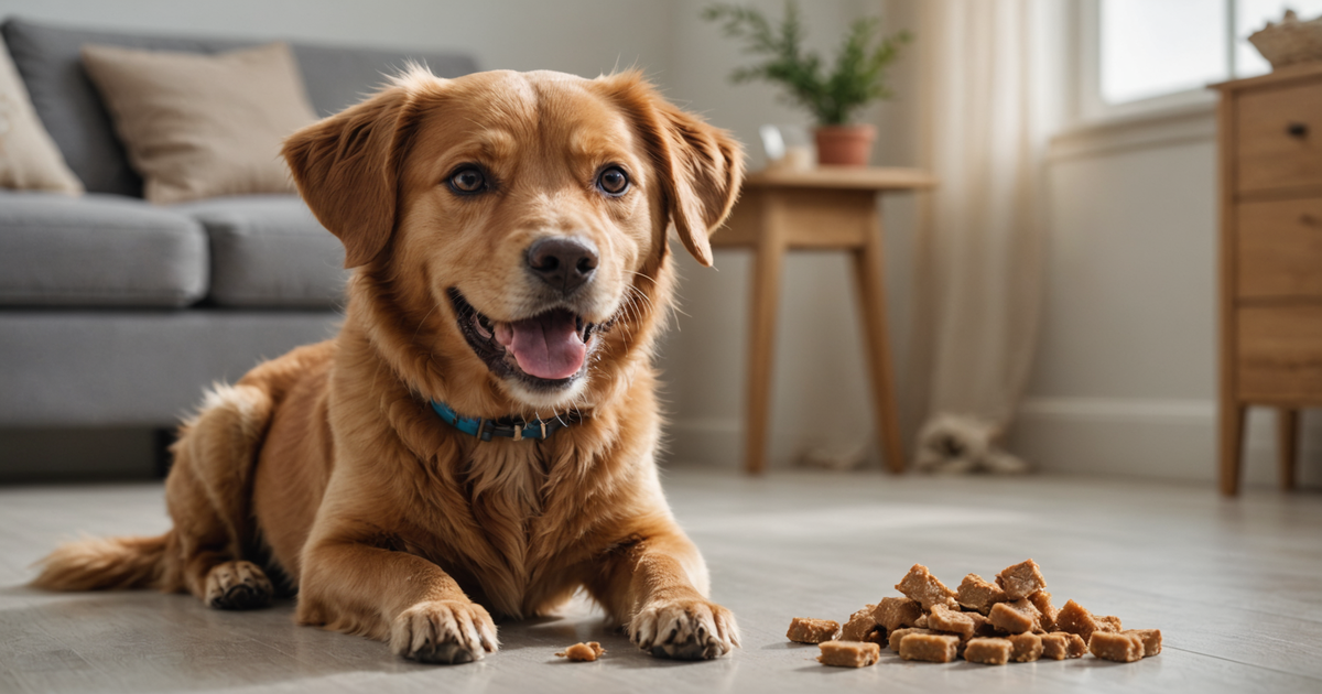 A happy dog enjoying a freeze-dried treat