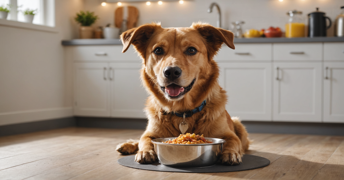 A dog happily eating a rehydrated Stella & Chewy's Freeze Dried Raw Dinner Patty.