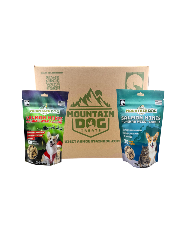 Mountain Dog Christmas Minis & Salmon Minis - 60 pk & 30 pk, Case of 24
