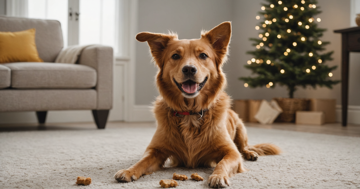 A happy dog receiving a freeze-dried chicken treat during a training session.