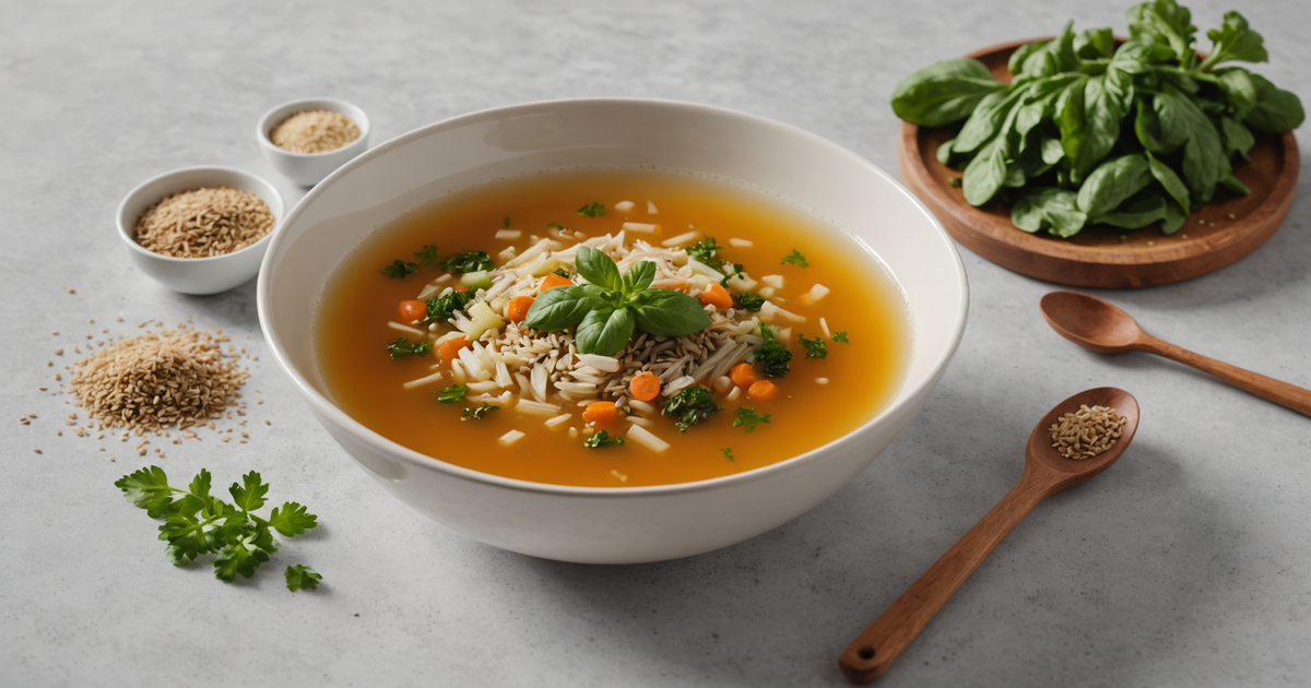 A bowl of freeze-dried broth being rehydrated
