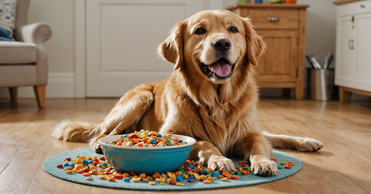 Illustration of a dog enjoying a bowl of rehydrated freeze-dried food