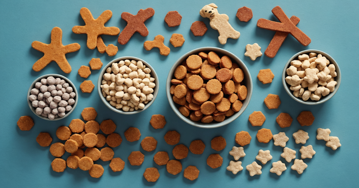 A variety of freeze-dried dog treats in different flavours and shapes