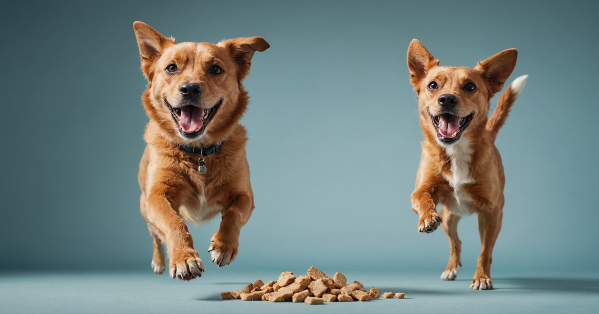 A dog eagerly reaching for a freeze-dried treat during a training session