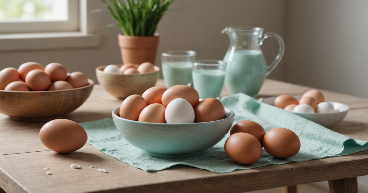 A bowl of freeze-dried eggs alongside fresh eggs, illustrating the differences in appearance and texture.