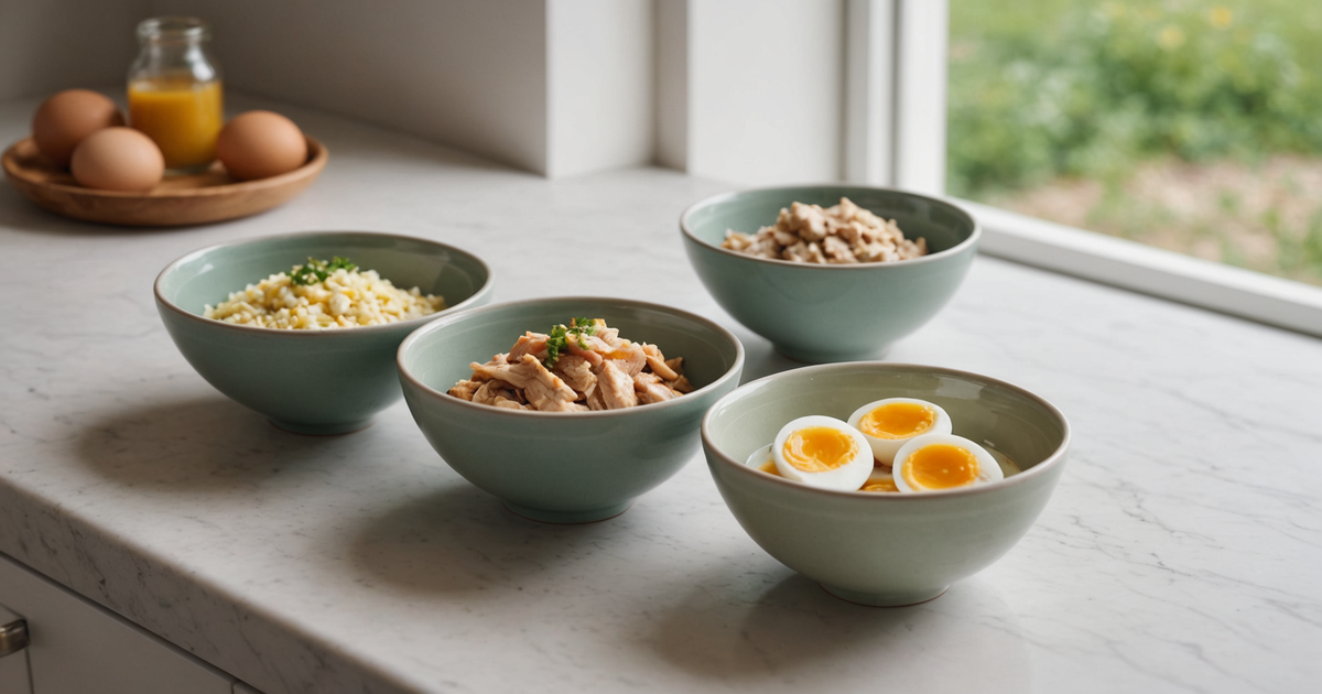 A comparison chart of freeze-dried eggs, chicken, and broth, highlighting their nutrient profiles.