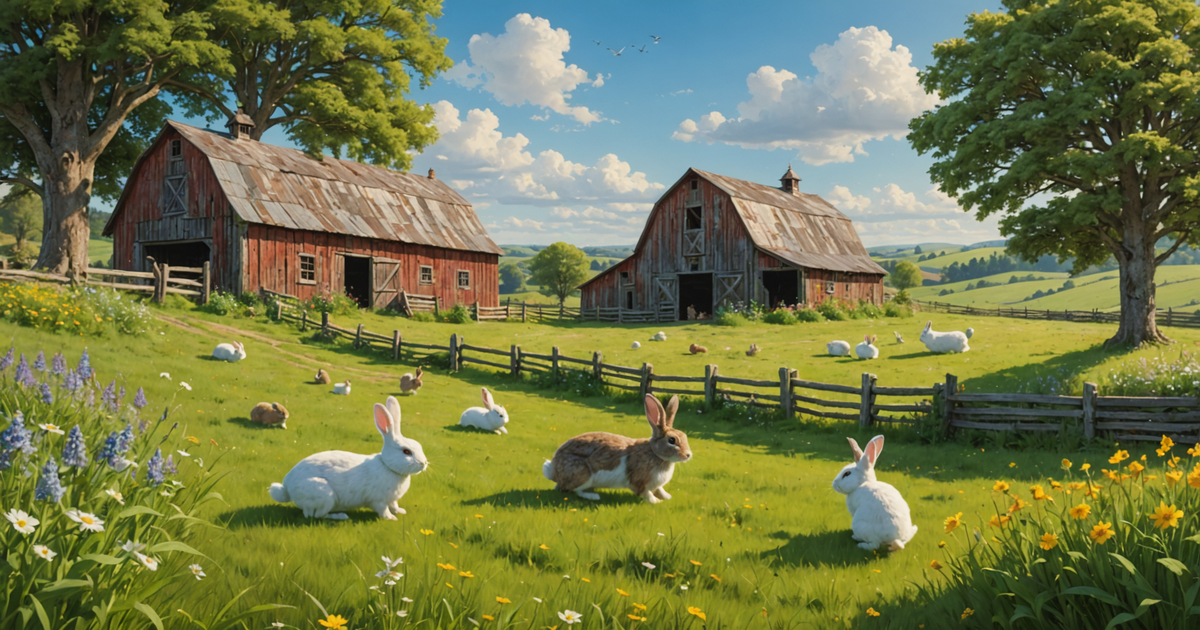 A picturesque farm setting with rabbits