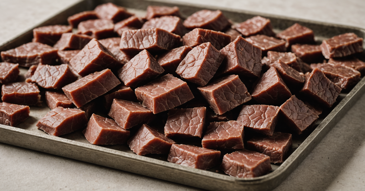 Finished freeze-dried beef liver pieces in a freeze-dryer tray