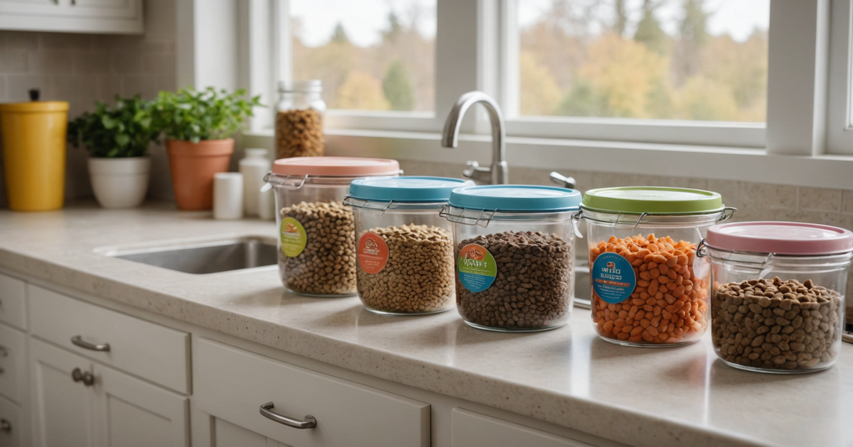 Dog food packaged in airtight containers ready for freezing