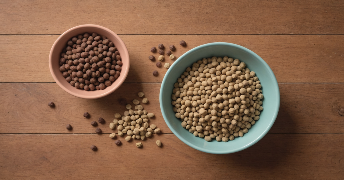 A side-by-side comparison of freeze-dried and kibble dog food
